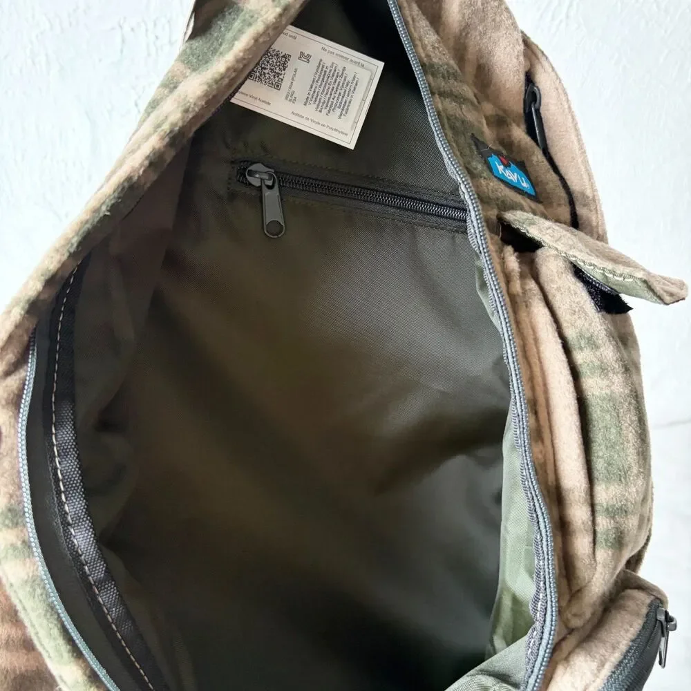 KAVU Polar Sling Rope Bag Timber Plaid Fleece Crossbody Backpack NWT